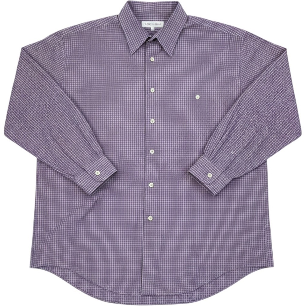 Yves Saint Laurent Mens Purple Micro Check Button Down Shirt 16.5 32-33 L